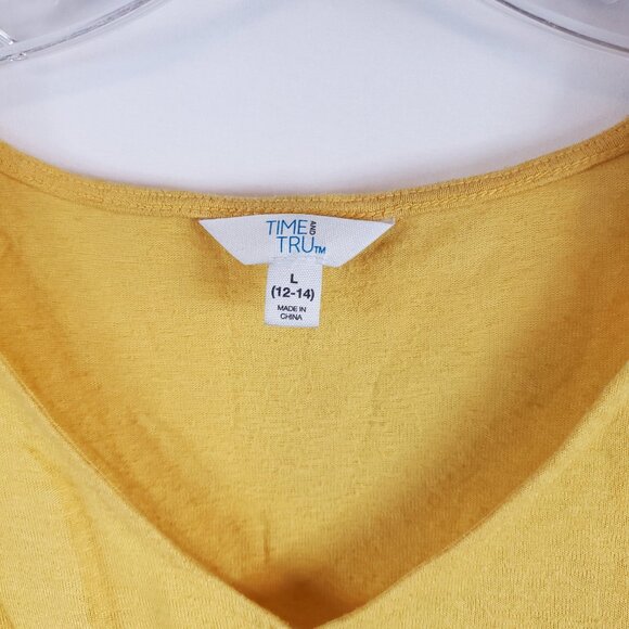 Time and Tru Yellow Womens Slit/Tie/Short Slv Wide V Neck Blouse Sz L 12-14 - Picture 6 of 11